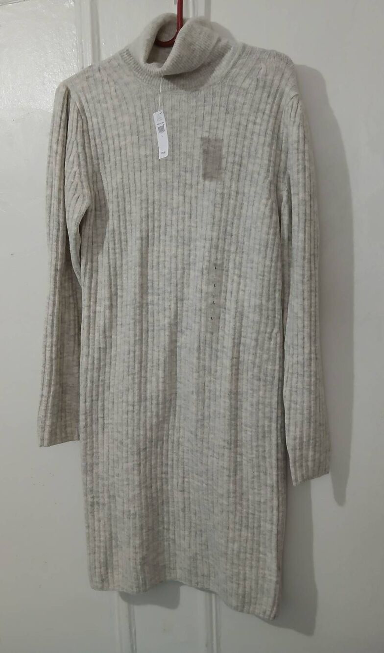 Gap womens large gray turtleneck tunic sweater dress super soft ribbed